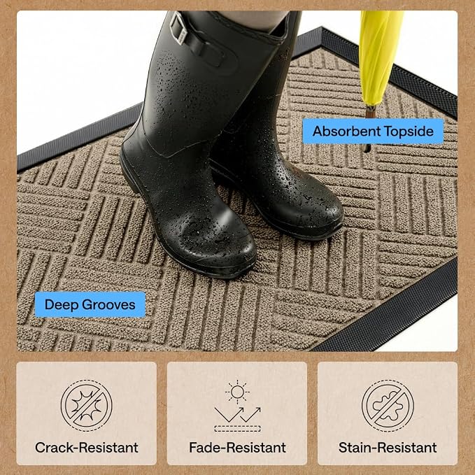 GORILLA GRIP 100% Waterproof All-Season WeatherMAX Doormat US Designed Natural - Image 5