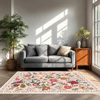 5x7 Area Rugs for Living Room Clearance Washable Boho Area Rug, Vintage Floral - Image 2