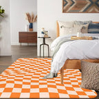 Orange Checkered Area Rug, Autumn Washable Area Rug 5x7 Large Rugs - Image 6
