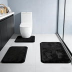 Black Bathroom Rug Set Memory Foam Bath Mats 3 Piece by RUNHELIX