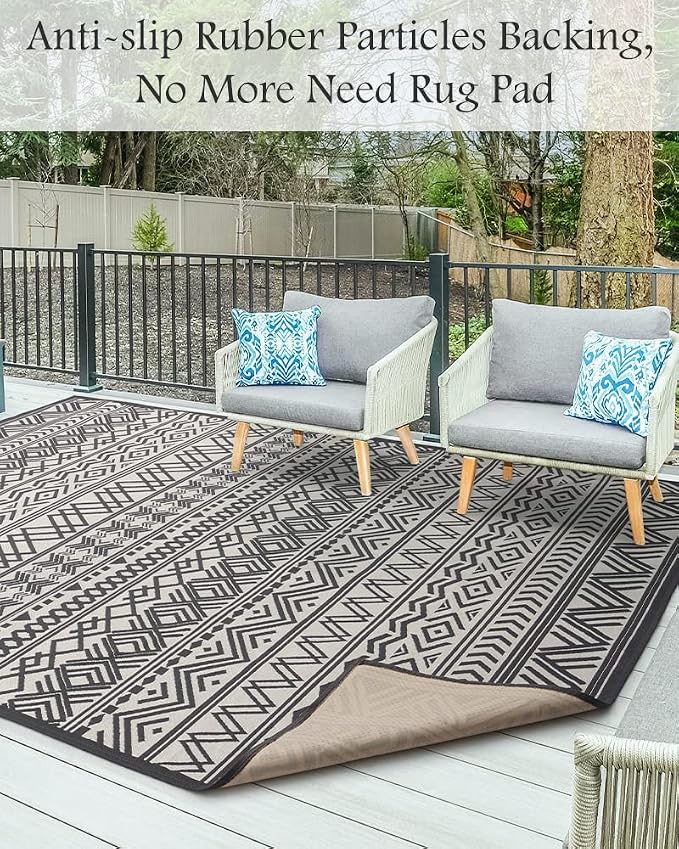 Outdoor Rug Carpet 4x6 ft, Flatweave Textured Outdoor Patio Rug Non Slip Indoor - Image 2