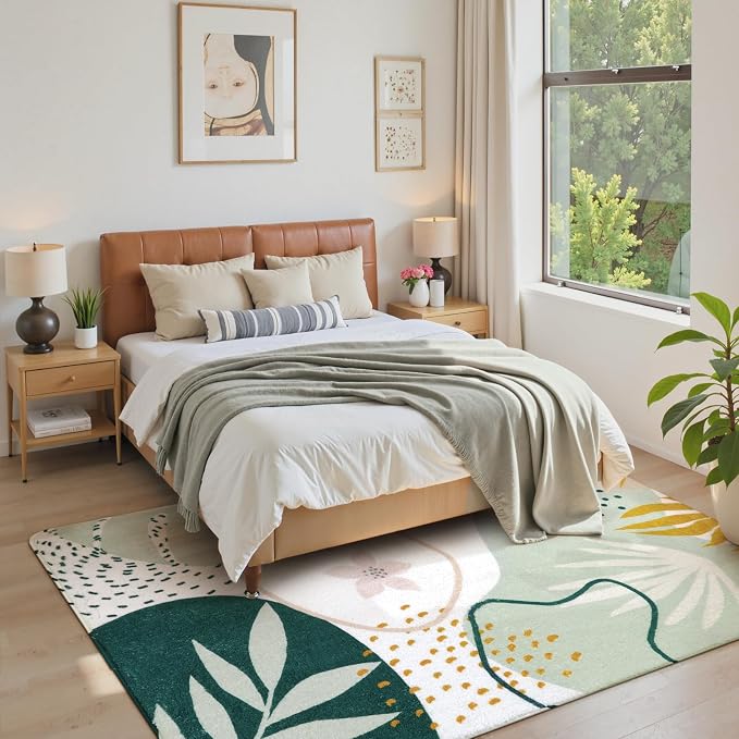 Lahome Sage Green Boho Bedroom Rug 4x6, Washable Non Slip Soft Botanical Area - Image 3