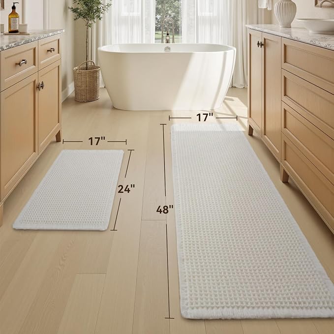 Upgraded Waffle Bath Mat Set of 2, Super Absorbent Non Slip Bath Mats - Image 2