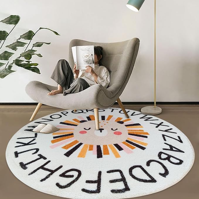 Poowe ABC Lion Kids Room Rug, 47.2" Round Washable Area Rugs - Image 4
