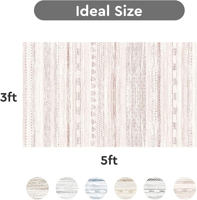 3x5 Pink Area Rug Machine Washable Non Slip Rug Distressed Neutral Moroccan - Image 2