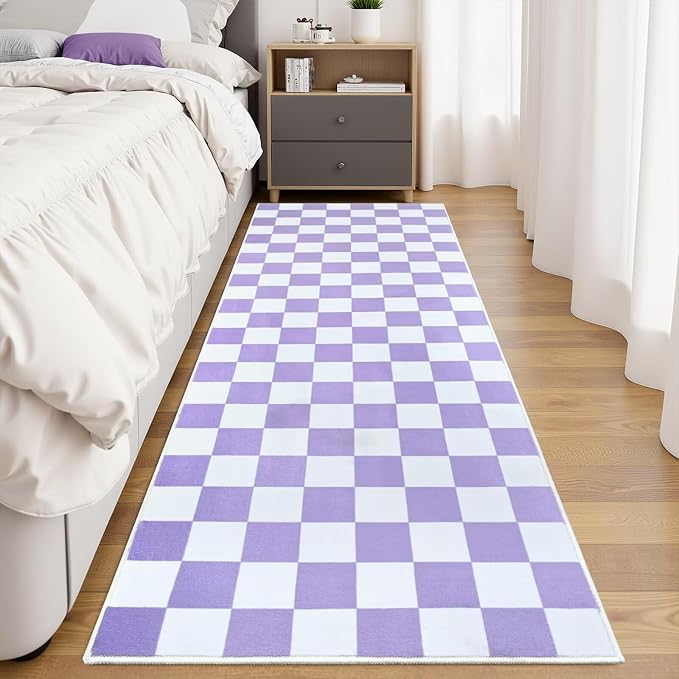 Terrug Purple and White Checkered Area Rug - Image 4