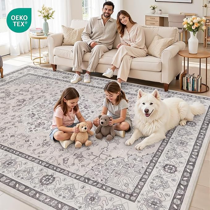 8x10 Area Rugs for Living Room: Vintage Boho Neutral Washable Rug Indoor Soft - Image 7