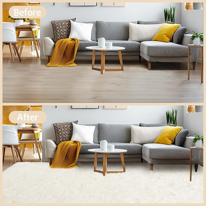Mugorn 6x9 Rugs for Living Room, Large Fluffy Cream White Area Rugs for Bedroom - Image 6