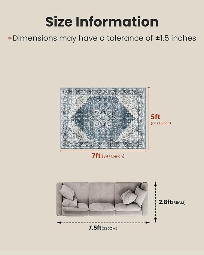 AMADA HOMEFURNISHING 5x7 Area Rugs, Washable Living Room Rug Low-Profile - Image 2