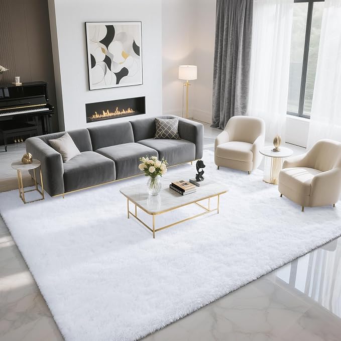 BENRON Fluffy Rugs for Living Room 5x8 White, Washable Large Area Rugs for by BENRON