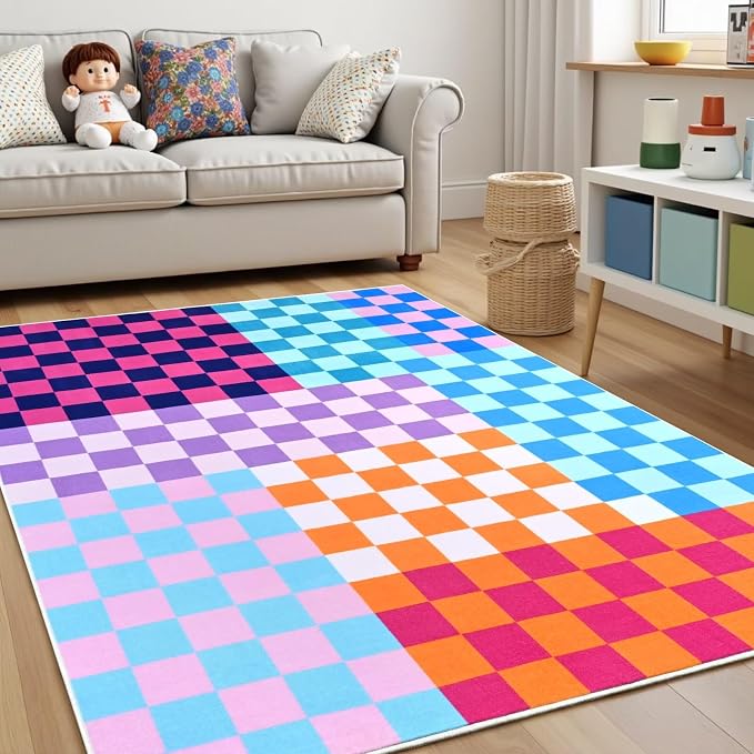 Terrug Multicolored Checkered Rug - Image 3