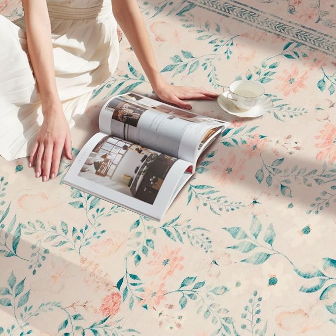 Rugxara Floral Entryway Rug, 3x5 Washable Area Rug, Non Slip Low Pile Small - Image 3