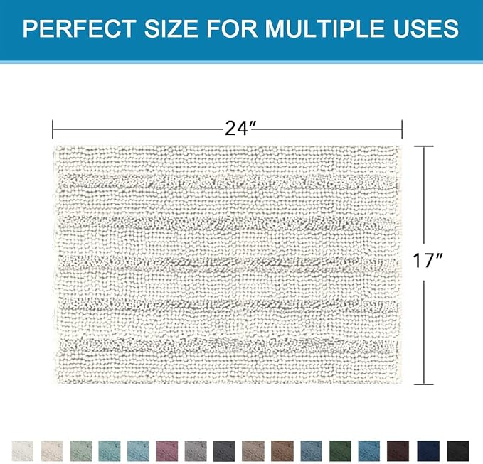 H.VERSAILTEX Bath Mats for Bathroom Non Slip Thick Chenille Striped Bath Rug - Image 2