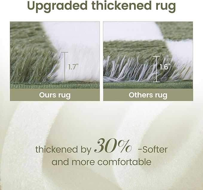 Super Soft Rug for Bedroom, 8x10 Ft Green and White Area Rug Classic Checkered - Image 4