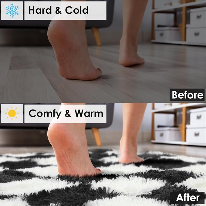 KICMOR Fluffy Soft Runner Rug for Bedroom Living Room, 2x6 Black and White - Image 5