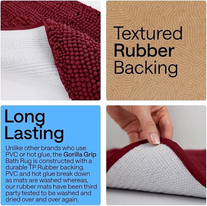 GORILLA GRIP Plush Absorbent Shaggy Chenille Bath Rug Mat - Image 4