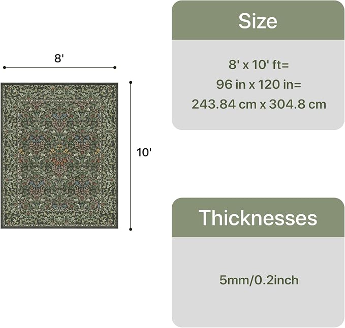 GENIMO Large 8x10 Area Rug for Living Room, Boho Floral Vintage Non-Slip Carpet - Image 2