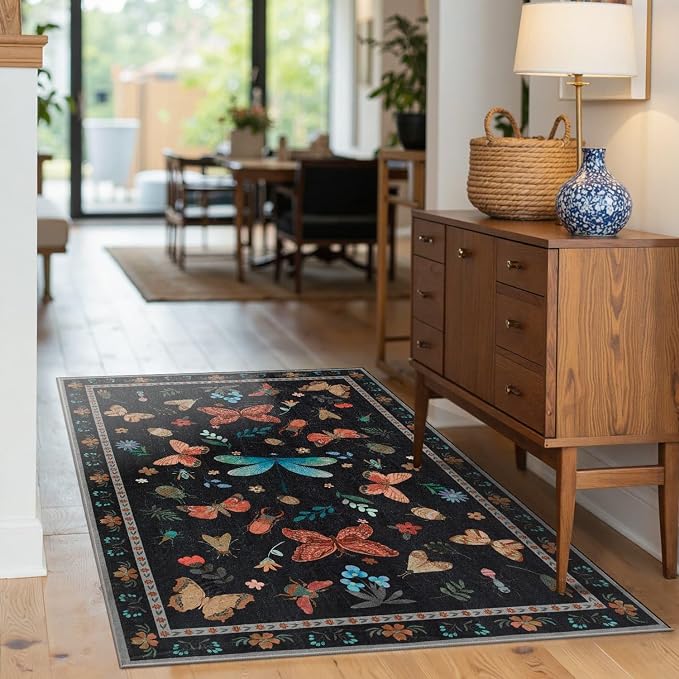 Rugxara 3x5 Rug for Entryway Bedroom, Floral Vintage Retro Boho Throw Rug - Image 3
