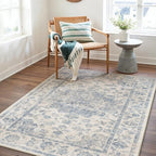 3x5 Washable Neutral Area Rug Blue Vintage Entryway Office Carpet Non-Slip Soft - Image 3