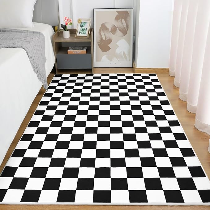 Terrug Black and White Checkered Rug - Image 2