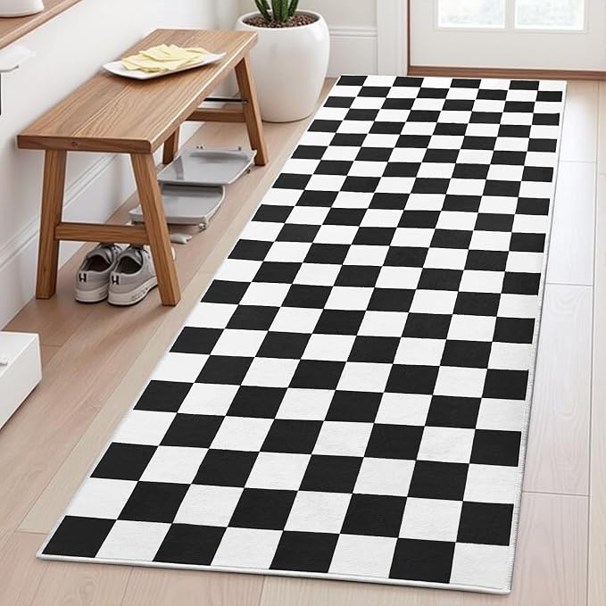 Terrug Black and White Checkered Area Rug - Image 3