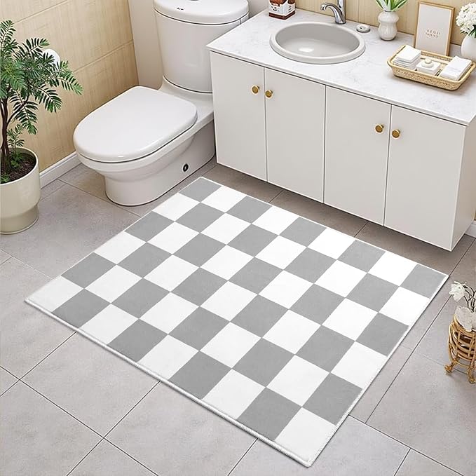 Terrug Grey and White Checkered Rug - Image 4