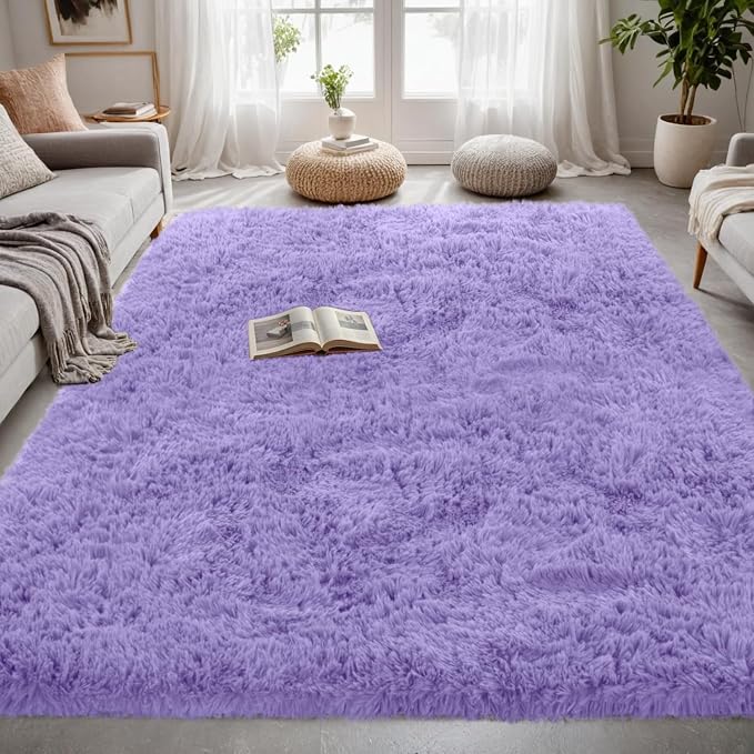 5x7 Area Rugs for Living Room Rug: Soft Fluffy Shag Purple Rugs for Bedroom - Image 4