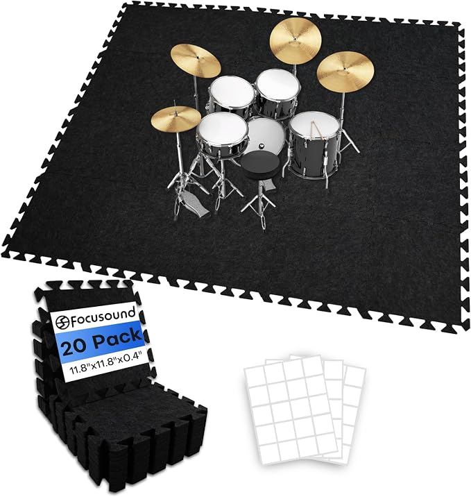 Focusound 20Pcs Sound Absorbing Interlocking Drum Rug, 11.8 x 11.8 x 0.4 inches by Focusound