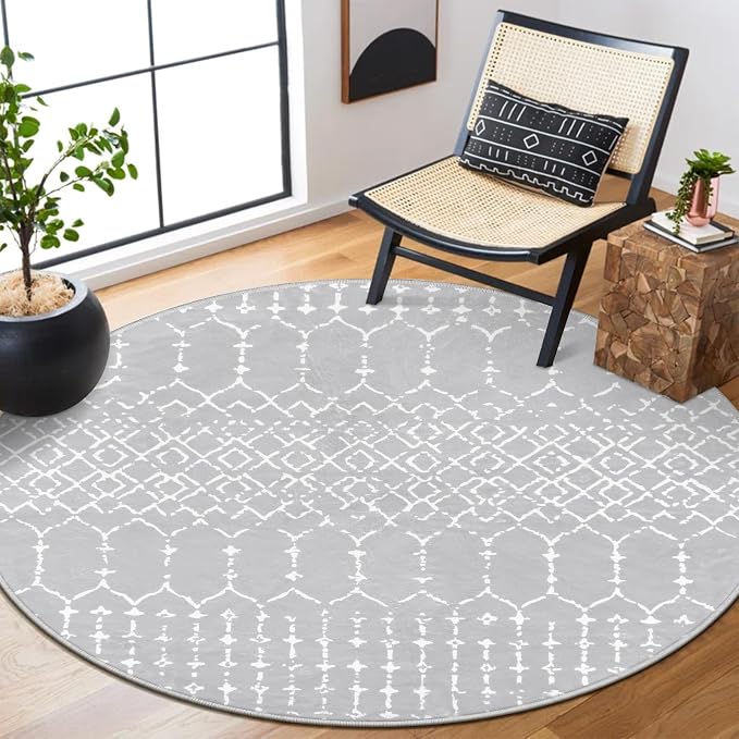 Lahome Moroccan Washable Round Rug 4Ft Round Area Rugs by Lahome