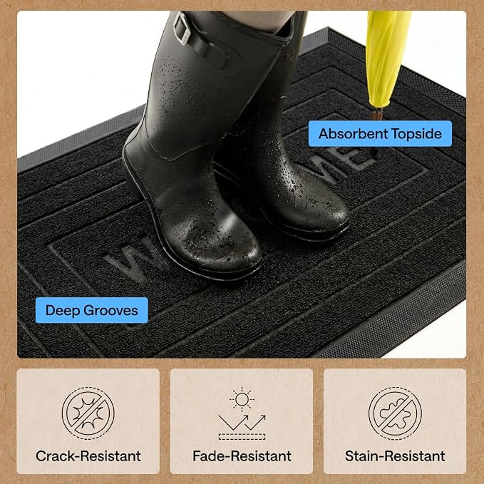 GORILLA GRIP 100% Waterproof All-Season WeatherMAX Doormat, US Designed Natural - Image 5