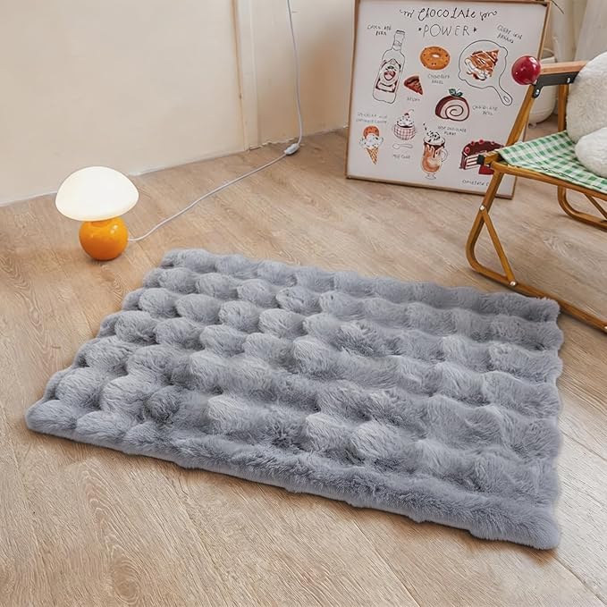 Gray Rabbit Plush Rug 2'x3', Fluffy Shaggy Area Rug - Image 3