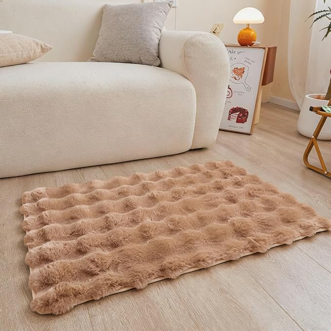 Coffee Rabbit Plush Rug 2'x3', Fluffy Shaggy Area Rug by CHOVY