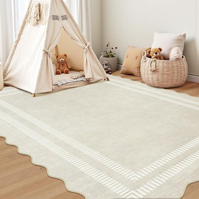 Washable 6x9 Area Rugs for Living Room, Solid Ivory Ultra-Thin Bedroom Rug - Image 3