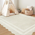 Washable 6x9 Area Rugs for Living Room, Solid Ivory Ultra-Thin Bedroom Rug - Image 3