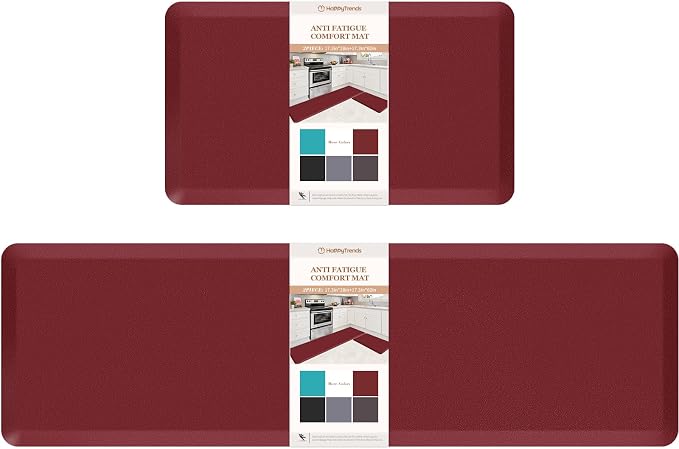 HappyTrends Kitchen Mat, 17.3"x28"+17.3"x60" Red, Cushioned Comfort by HappyTrends