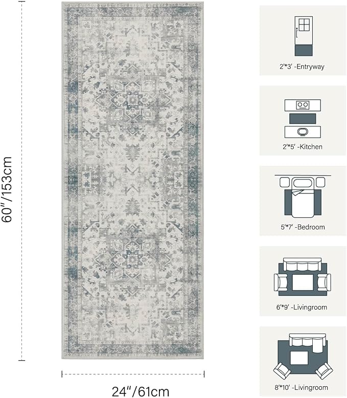 Rugxara 2x5 Hallway Runner Rug, Non Slip Boho Runner Rugs - Image 2