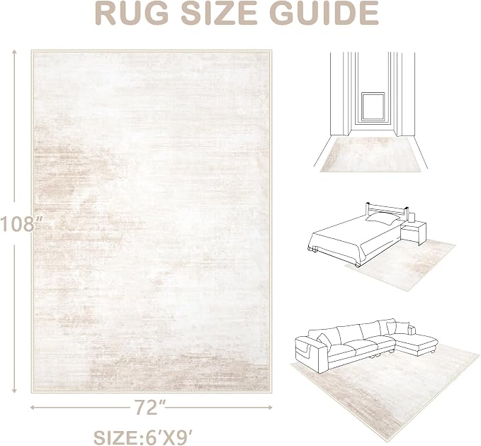 Area Rugs 6x9 Living Room: Washable Rug Modern Abstract Large Rug Soft Non Slip - Image 2