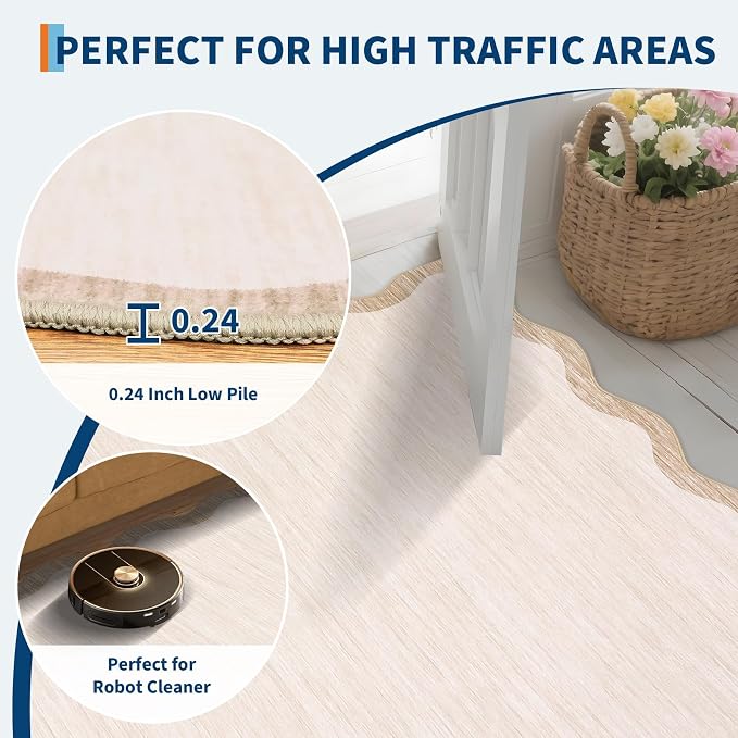 GarveeHome Scalloped Round Rugs 5Ft Washable Area Rug - Image 6
