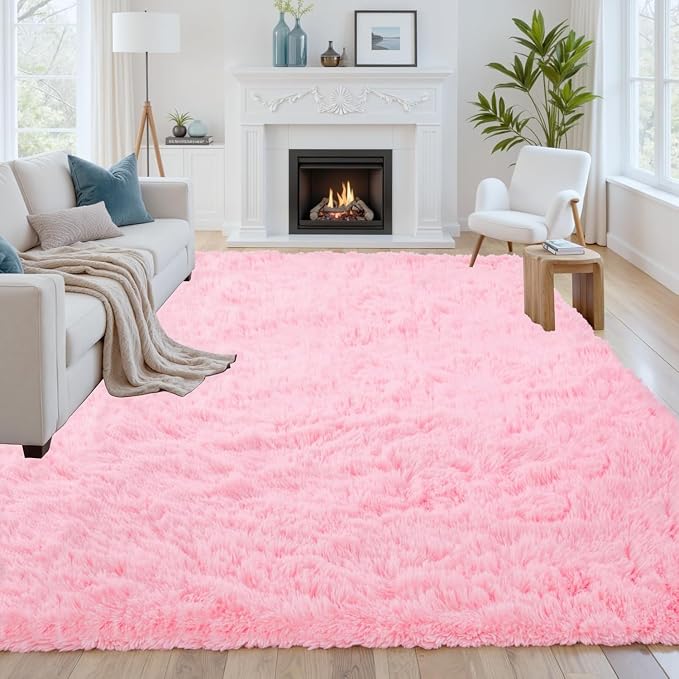 6x9 Area Rugs for Living Room Rug: Soft Fluffy Shag Light Pink Rugs for Bedroom by CarpetAddColortoYourLife