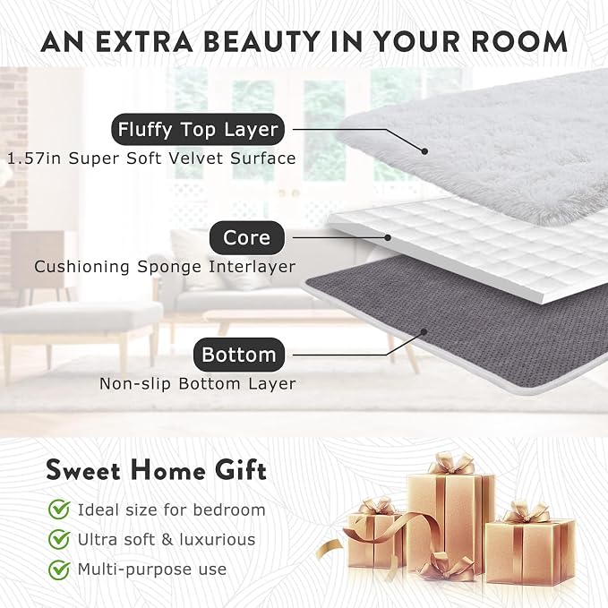 8x10 Fluffy Rugs for Living Room, Soft Large White Shag Area Rug Carpet for - Image 6