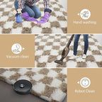 4x6 Checkered Area Rugs for Bedroom, Fluffy Beige and White Checkered Rug Fuzzy - Image 7