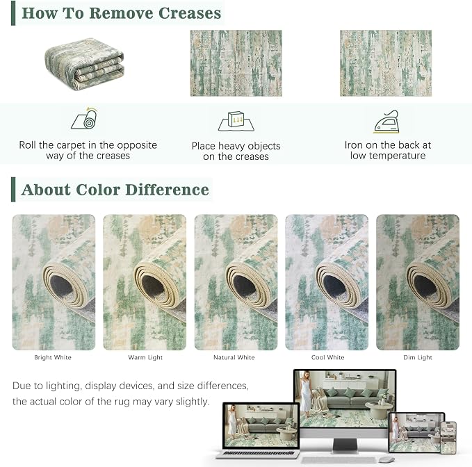 DCX Abstract 2x6 Runner Rug, Washable Sage Green Modern Rug - Image 6