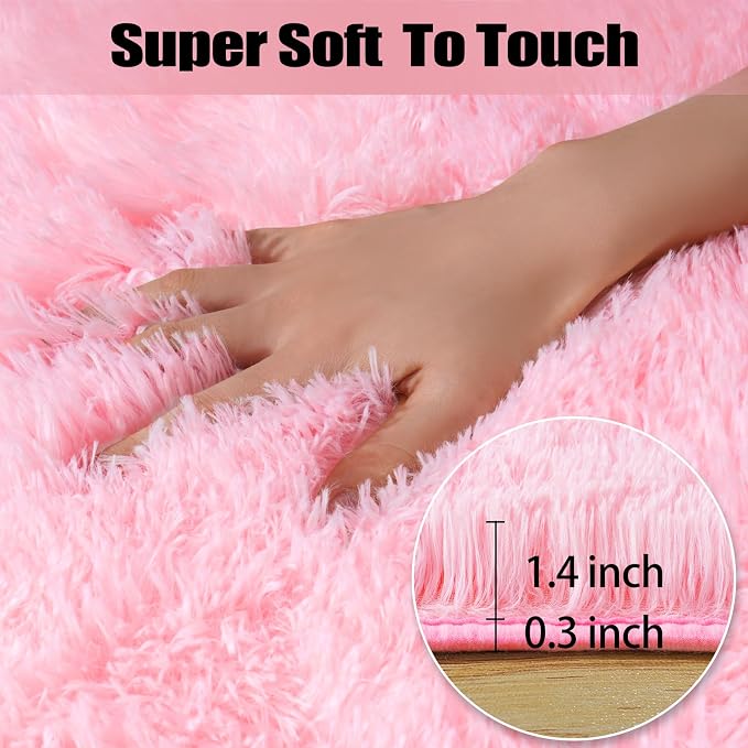 qulint Pink Area Rugs for Bedroom, 3x5 Fluffy Nursery Rug Soft Shag Rugs for - Image 2