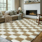 Super Soft Rug for Bedroom, 8x10 Ft Beige and White Area Rug Classic Checkered - Image 8