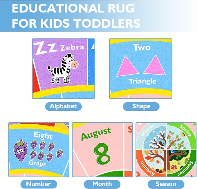 ABC Kids Rug for Playroom, 4ft Round Alphabet Small Classroom Rug, Non-Slip - Image 4