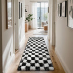 Checkered Rug for Bedroom, 3x7 Black and White Area Rugs, Classic Checkered - Image 3