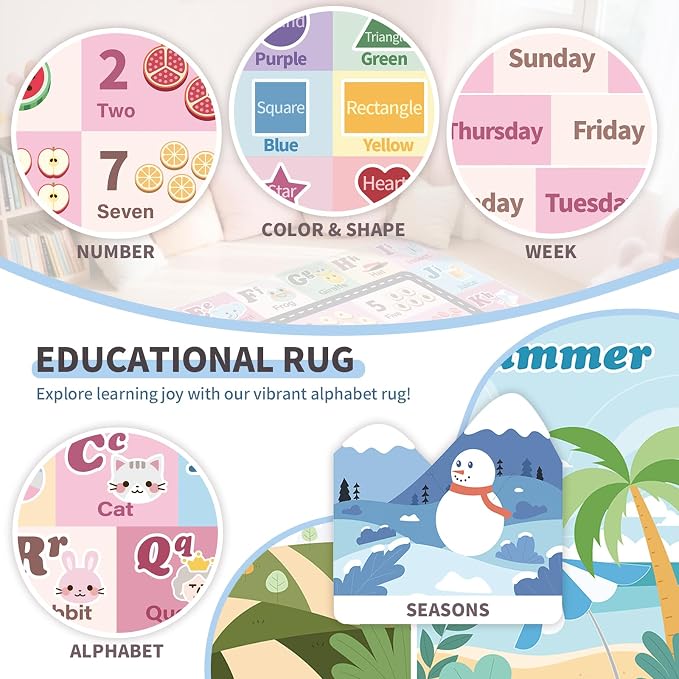 Kids ABC Rug for Playroom, Classroom Alphabet Area Carpet Playmat, Washable - Image 8