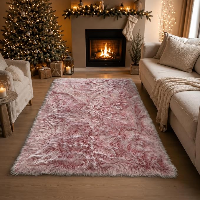 EasyJoy Faux Sheepskin Rug, Fluffy Faux Fur Rug, Ultra Soft Shag Area Rug by EasyJoy