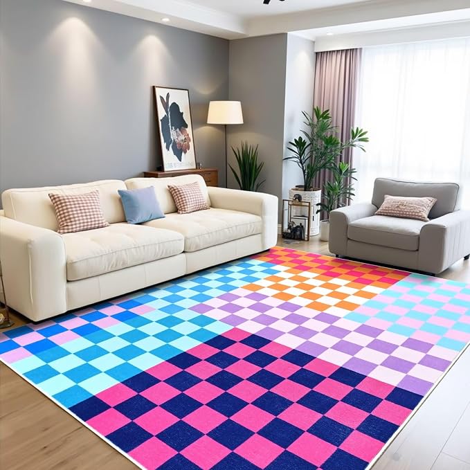 Terrug Multicolored Checkered Rug by TerrugHomeDecor