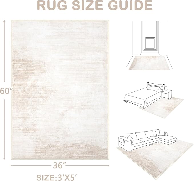Area Rug 3x5 Washable Rug: Living Room Modern Abstract Rug Soft Non Slip - Image 2